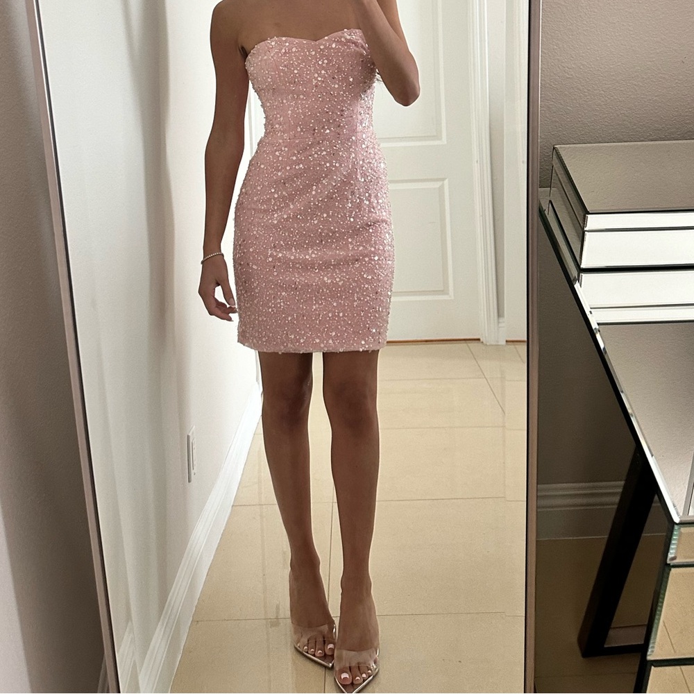 Dress the Population Pink Pearl Sequin Dress